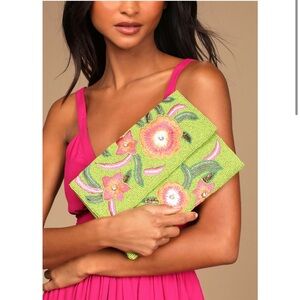 Lulus Beaded Floral Print Clutch
